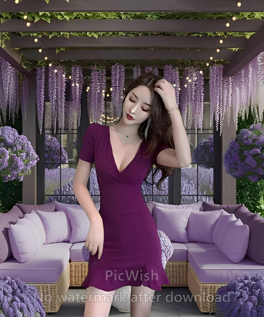 Women's V-Neck Shaper Dress - Deep Neckline Skirt