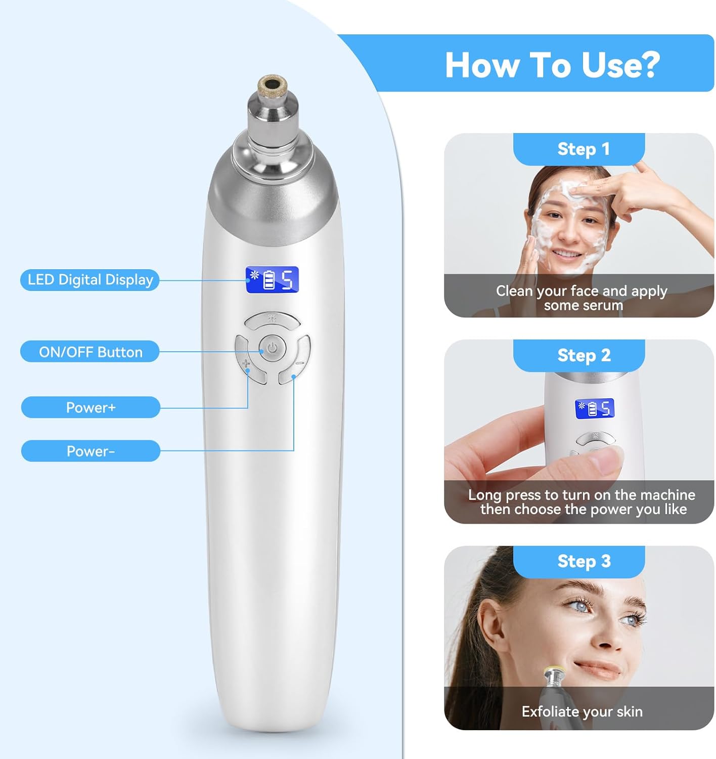 Upgraded Diamond Micro-Dermabrasion Facial Machine, Professional Facial Deep Cleasing Tool, Home Use Facial Skin Care Equipment