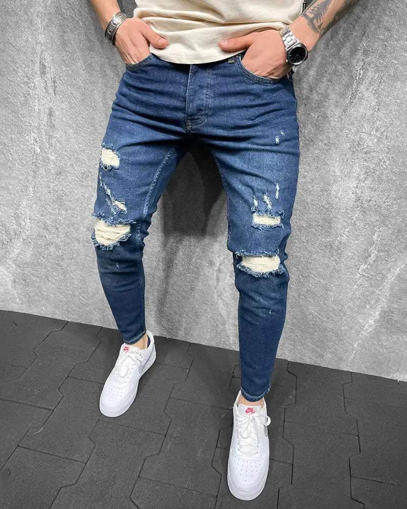 Pantalones Vaqueros de Corte Ajustado y Rasgados para Hombre