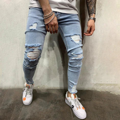 Pantalones Vaqueros de Corte Ajustado y Rasgados para Hombre