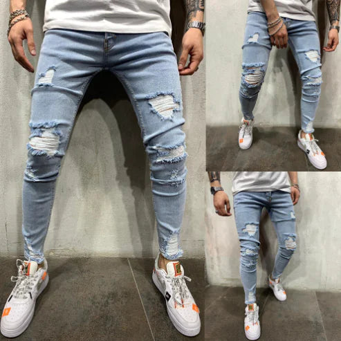 Pantalones Vaqueros de Corte Ajustado y Rasgados para Hombre